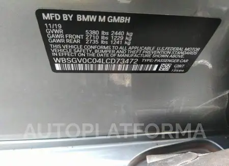 BMW M8 2020 vin WBSGV0C04LCD73472 from auto auction Iaai