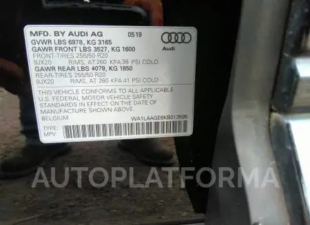 AUDI E-TRON 2019 vin WA1LAAGE6KB013595 from auto auction Iaai