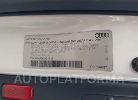 AUDI S4 2018 vin WAUB4AF46JA234164 from auto auction Iaai