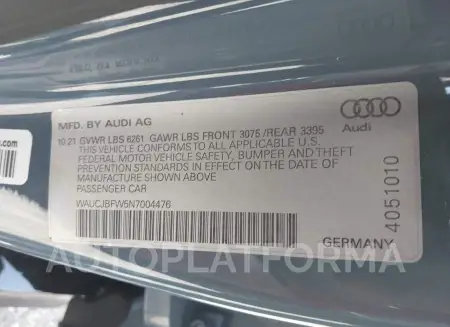 AUDI E-TRON GT 2022 vin WAUCJBFW5N7004476 from auto auction Iaai