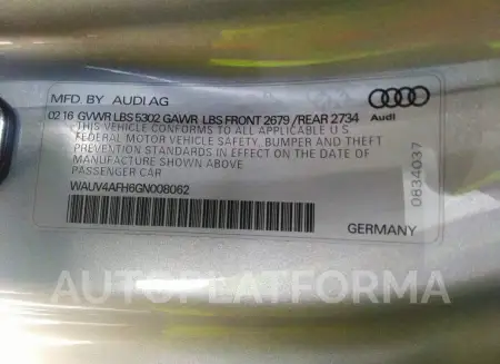 AUDI S5 2016 vin WAUV4AFH6GN008062 from auto auction Iaai