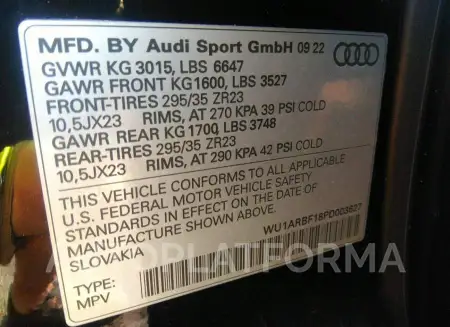 AUDI RS Q8 2023 vin WU1ARBF18PD003627 from auto auction Iaai