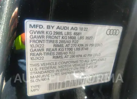 AUDI SQ8 2023 vin WA1CWBF15PD005781 from auto auction Iaai