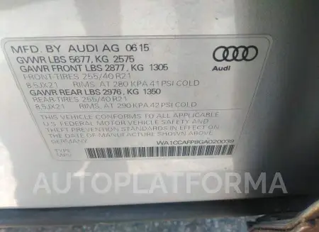 AUDI SQ5 2016 vin WA1CCAFP8GA020039 from auto auction Iaai