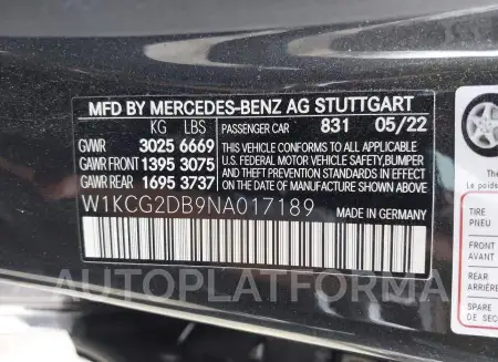 MERCEDES-BENZ EQS 2022 vin W1KCG2DB9NA017189 from auto auction Iaai