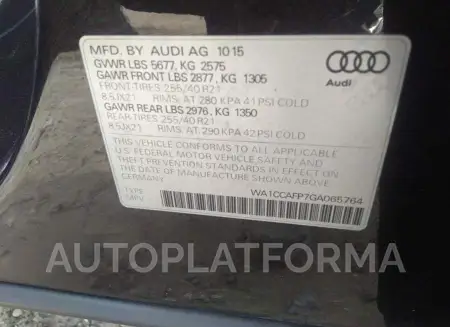 AUDI SQ5 2016 vin WA1CCAFP7GA065764 from auto auction Iaai