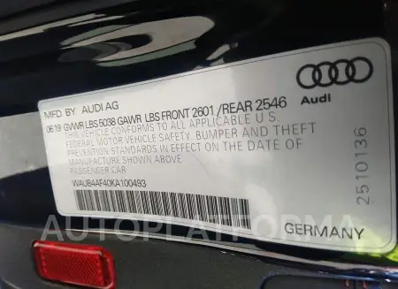 AUDI S4 2019 vin WAUB4AF40KA100493 from auto auction Iaai