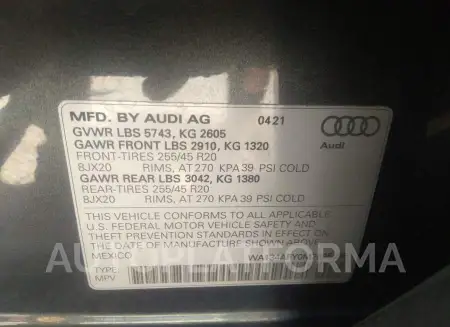 AUDI SQ5 SPORTBACK 2021 vin WA134AFY0M2095605 from auto auction Iaai