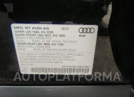 AUDI E-TRON 2022 vin WA1AAAGE1NB013581 from auto auction Iaai