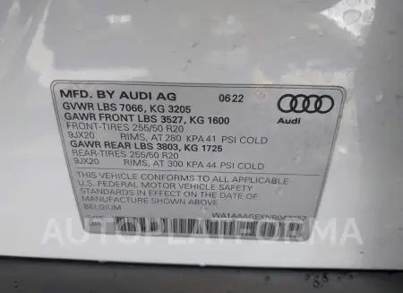 AUDI E-TRON 2022 vin WA1AAAGEXNB043257 from auto auction Iaai