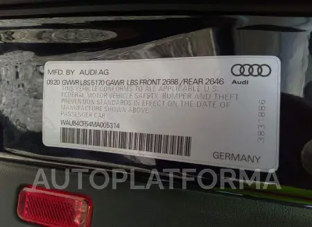 AUDI S5 SPORTBACK 2021 vin WAUB4CF54MA005314 from auto auction Iaai