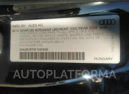 AUDI S3/A3 2015 vin WAUBFGFF6F1060585 from auto auction Iaai