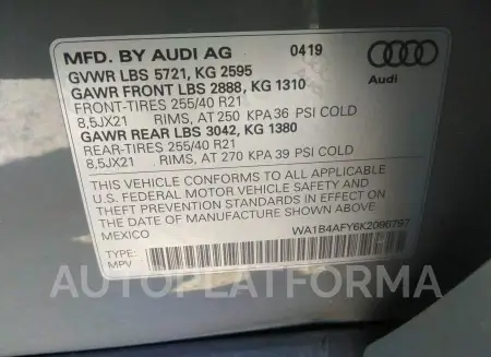 AUDI SQ5 2019 vin WA1B4AFY6K2096797 from auto auction Iaai