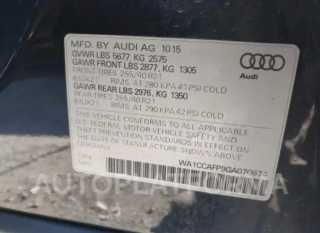 AUDI SQ5 2016 vin WA1CCAFP9GA070674 from auto auction Iaai