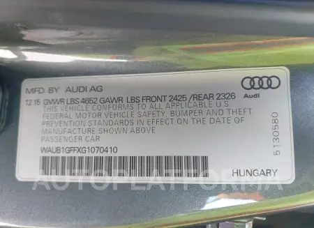 AUDI S3 2016 vin WAUB1GFFXG1070410 from auto auction Iaai