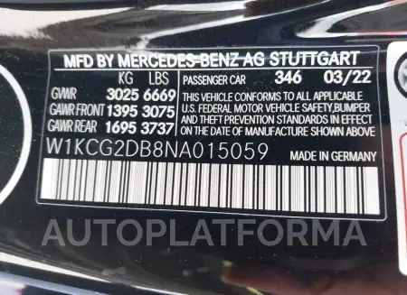 MERCEDES-BENZ EQS 2022 vin W1KCG2DB8NA015059 from auto auction Iaai