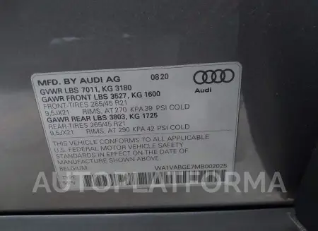 AUDI E-TRON 2021 vin WA1VABGE7MB002025 from auto auction Iaai