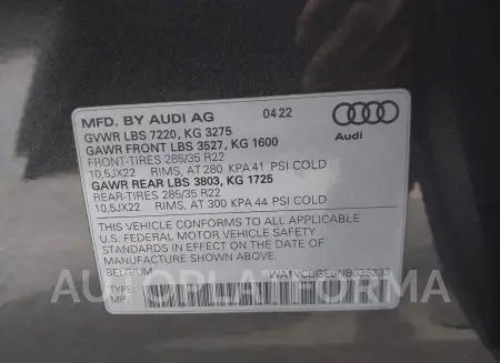 AUDI E-TRON S 2022 vin WA1VCBGE9NB035233 from auto auction Iaai