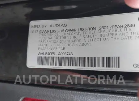 AUDI S5 SPORTBACK 2018 vin WAUB4CF51JA003743 from auto auction Iaai