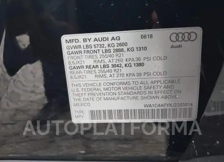 AUDI SQ5 2018 vin WA1C4AFYXJ2203014 from auto auction Iaai