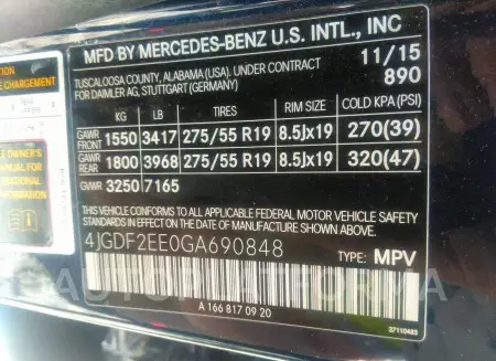 MERCEDES-BENZ GL 2016 vin 4JGDF2EE0GA690848 from auto auction Iaai