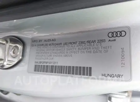 AUDI S3/A3 2015 vin WAUBFGFF6F1011211 from auto auction Iaai