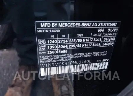 MERCEDES-BENZ EQB 2023 vin W1N9M0KB1PN031600 from auto auction Iaai