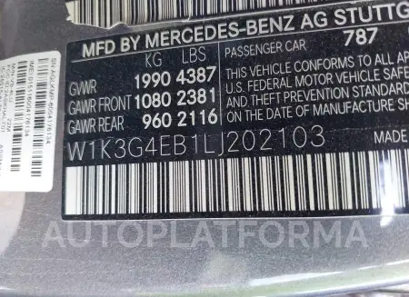 MERCEDES-BENZ A-CLASS 2020 vin W1K3G4EB1LJ202103 from auto auction Iaai