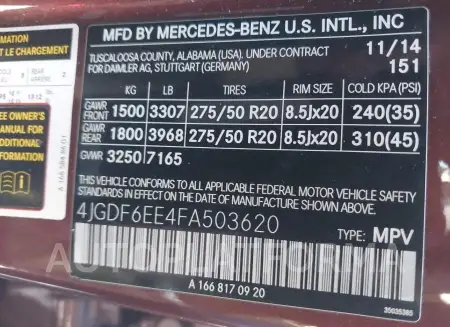 MERCEDES-BENZ GL-CLASS 2015 vin 4JGDF6EE4FA503620 from auto auction Iaai