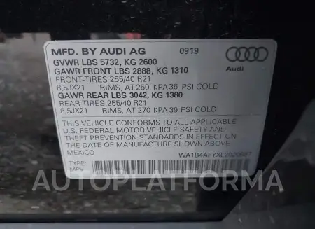 AUDI SQ5 2020 vin WA1B4AFYXL2020887 from auto auction Iaai