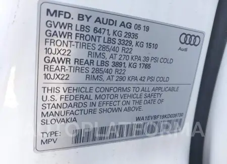 AUDI Q8 2019 vin WA1EVBF19KD039730 from auto auction Iaai