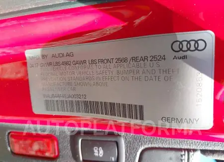 AUDI S4 2018 vin WAUB4AF49JA003212 from auto auction Iaai