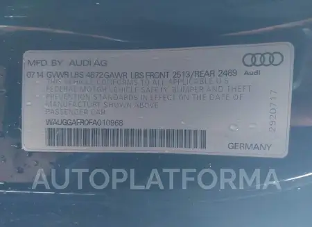 AUDI S5 2015 vin WAUGGAFR0FA010968 from auto auction Iaai