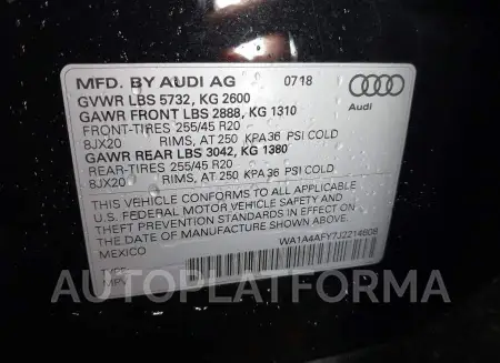 AUDI SQ5 2018 vin WA1A4AFY7J2214608 from auto auction Iaai