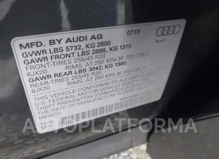 AUDI SQ5 2018 vin WA1A4BFY1J2222323 from auto auction Iaai