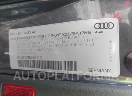 AUDI S5 SPORTBACK 2019 vin WAUB4CF58KA092017 from auto auction Iaai