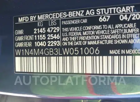 MERCEDES-BENZ GLB 2020 vin W1N4M4GB3LW051006 from auto auction Iaai