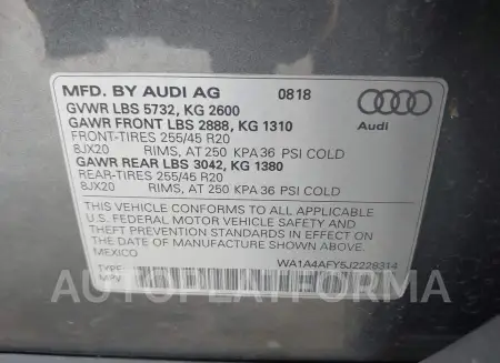 AUDI SQ5 2018 vin WA1A4AFY5J2228314 from auto auction Iaai