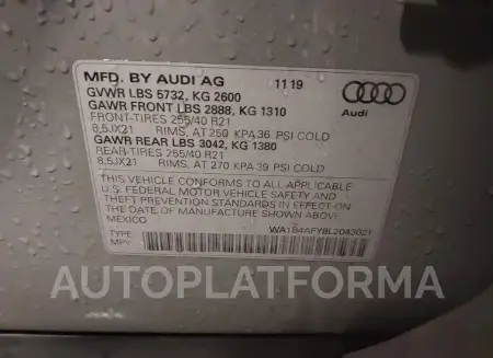 AUDI SQ5 2020 vin WA1B4AFY8L2043021 from auto auction Iaai