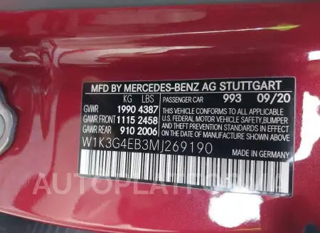 MERCEDES-BENZ A 220 2021 vin W1K3G4EB3MJ269190 from auto auction Iaai