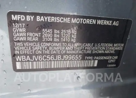 BMW 640I GRAN TURISMO 2018 vin WBAJV6C56JBJ99655 from auto auction Iaai