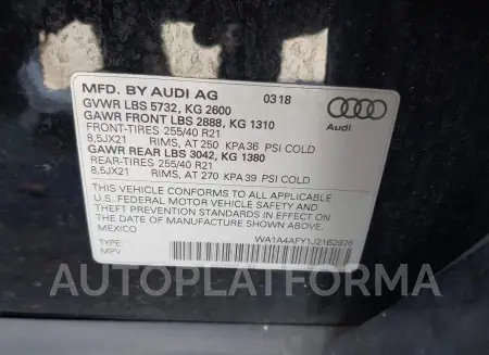 AUDI SQ5 2018 vin WA1A4AFY1J2162926 from auto auction Iaai