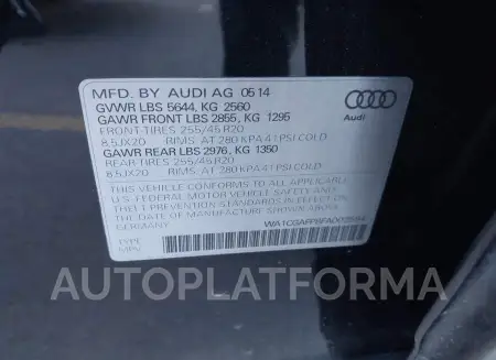 AUDI SQ5 2015 vin WA1CGAFP8FA002594 from auto auction Iaai