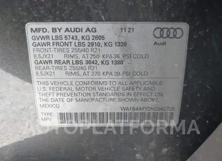 AUDI SQ5 2022 vin WA1B4AFY2N2042725 from auto auction Iaai