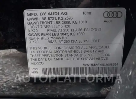 AUDI SQ5 2019 vin WA1B4AFY5K2008564 from auto auction Iaai