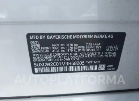 BMW X7 2021 vin 5UXCW2C01M9H68205 from auto auction Iaai