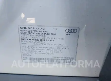 AUDI E-TRON 2022 vin WA1AAAGE7NB019630 from auto auction Iaai