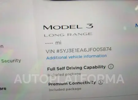 TESLA MODEL 3 2018 vin 5YJ3E1EA6JF005874 from auto auction Iaai