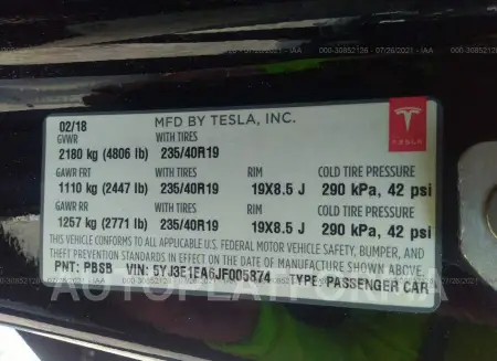 TESLA MODEL 3 2018 vin 5YJ3E1EA6JF005874 from auto auction Iaai