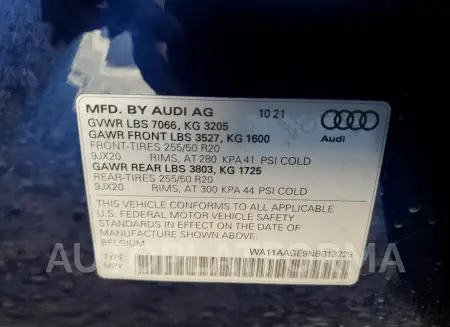 AUDI E-TRON SPO 2022 vin WA11AAGE9NB013229 from auto auction Copart